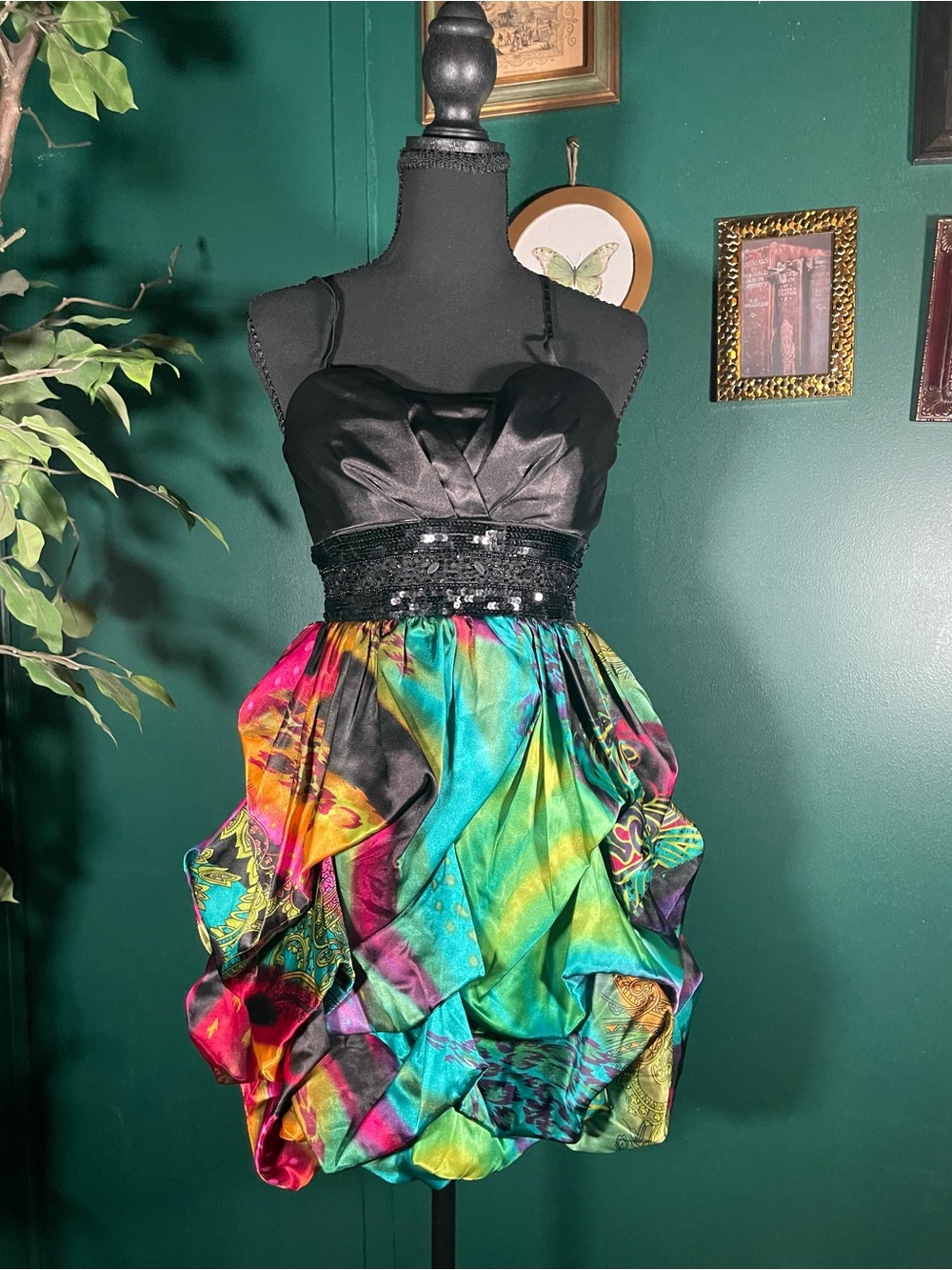Speechless Black Bodice Multicolor Bubble Mini Dress